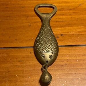 Vintage Brass fish bottle opener with sinker in mouth /wall decor